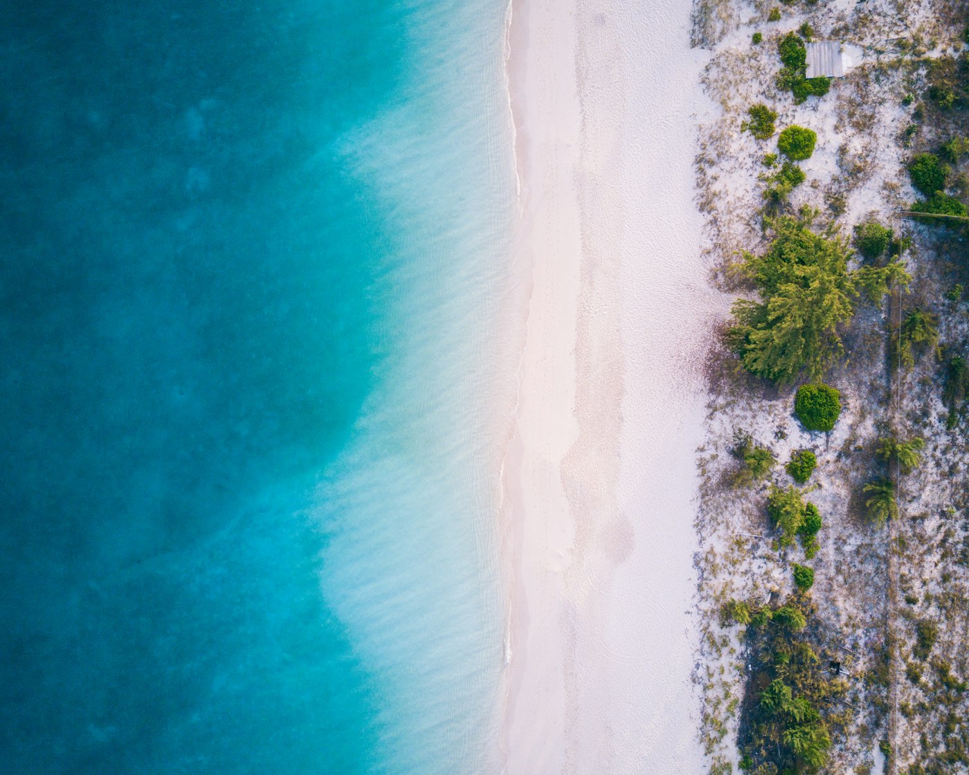 The turquoise shoreline of the Turks and Caicos from above