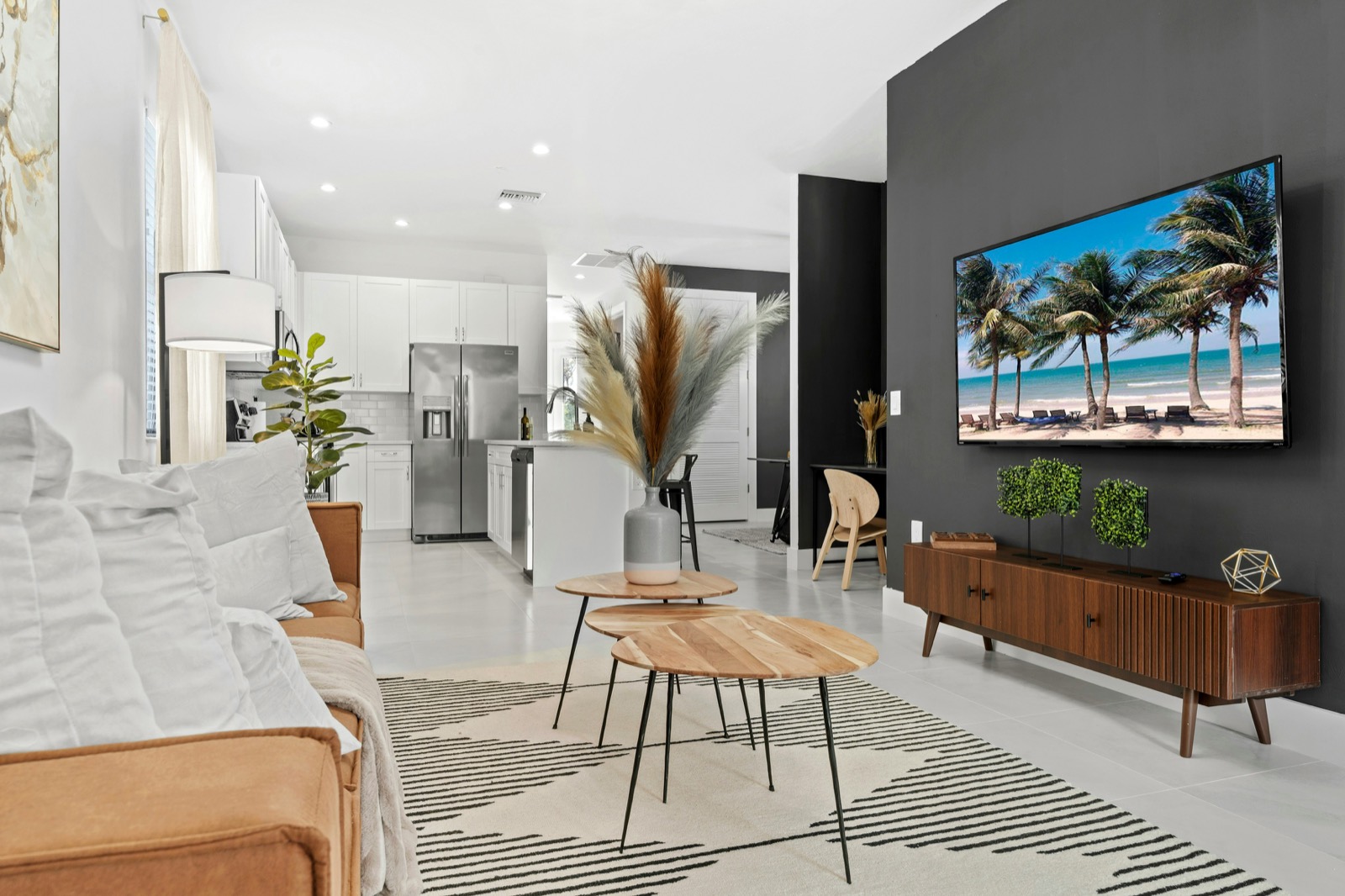 A bright, freshly staged villa living room